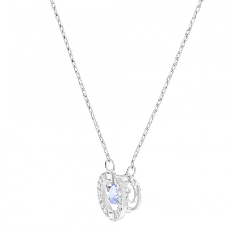 Una necklace Round cut, Blue, Rhodium plated