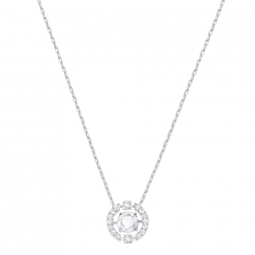 Una necklace Round cut, White, Rhodium plated