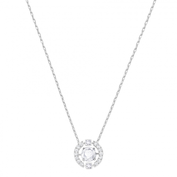 Una necklace Round cut, White, Rhodium plated