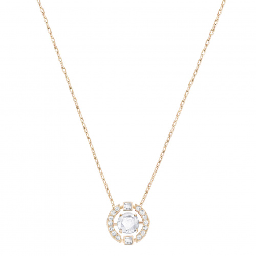 Una necklace Round cut, White, Rose gold-tone plated