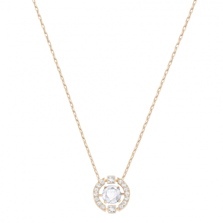 Una necklace Round cut, White, Rose gold-tone plated
