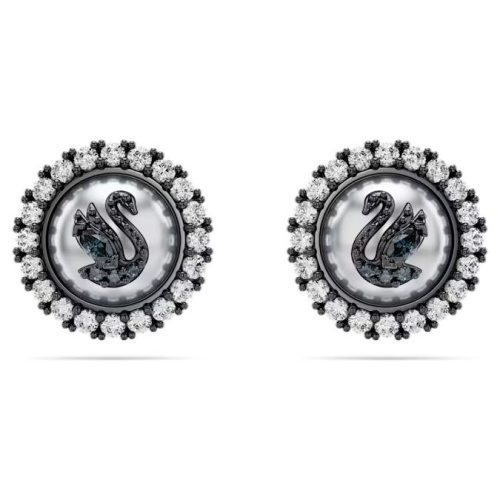 Swarovski Swan stud earrings Swan, Gray, Ruthenium plated