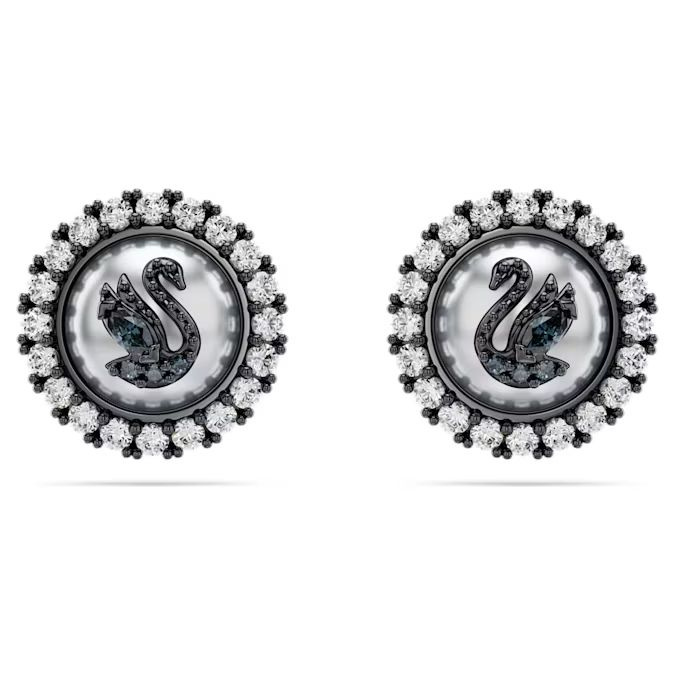 Swarovski Swan stud earrings Swan, Gray, Ruthenium plated