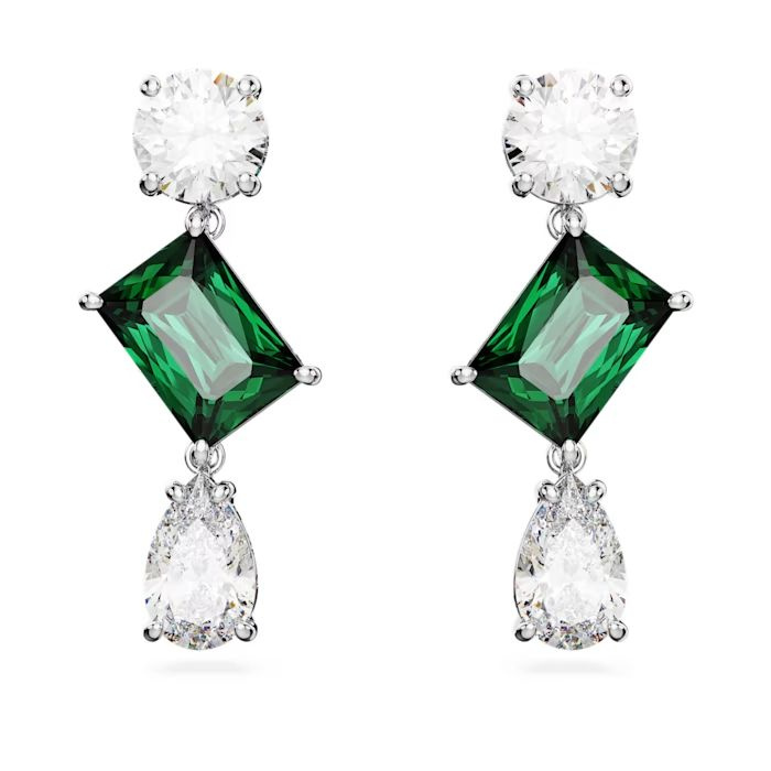 Mesmera drop earrings Mixed cuts, Green, Rhodium plated