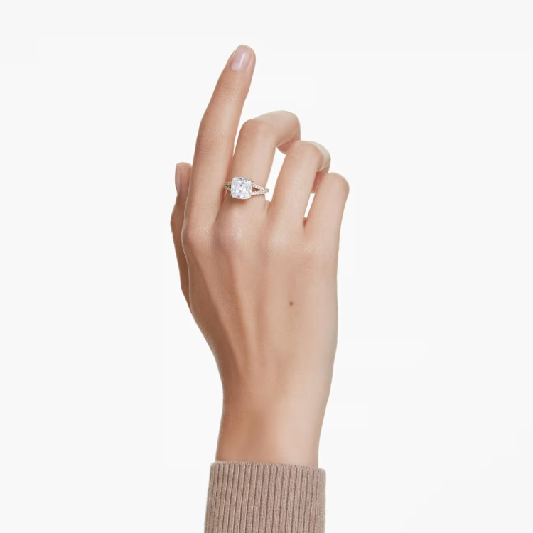 Stilla cocktail ring Square cut, White, Gold-tone plated