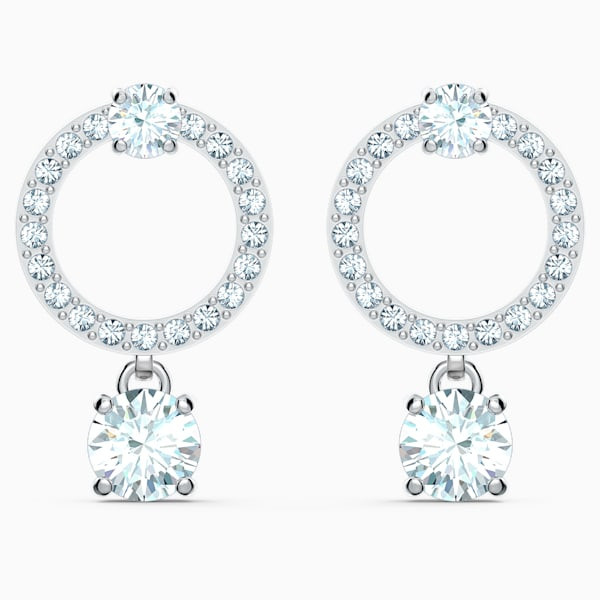 Constella hoop earrings Round cut, White, Rhodium plated