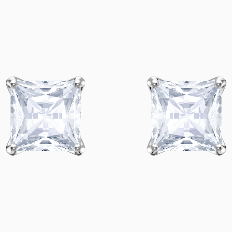 Stilla Attract stud earrings Square cut, White, Rhodium plated