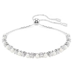 Matrix bracelet Crystal pearl, Round cut, White, Rhodium plated