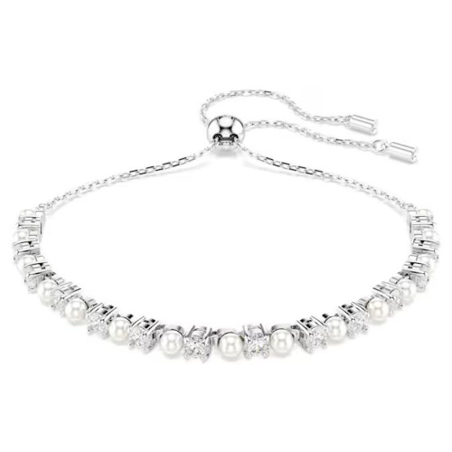 Matrix bracelet Crystal pearl, Round cut, White, Rhodium plated
