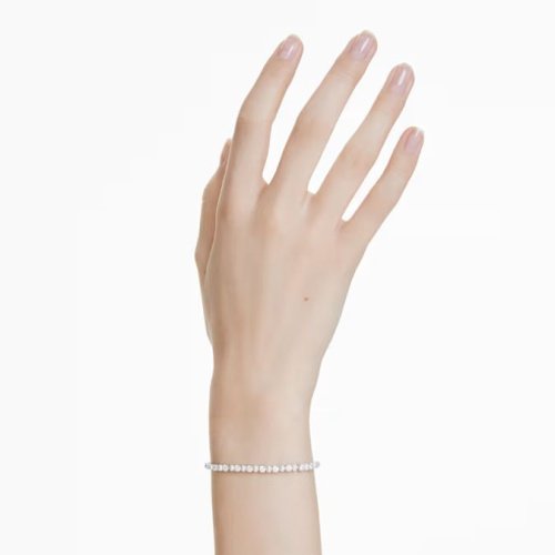 Matrix bracelet Crystal pearl, Round cut, White, Rhodium plated