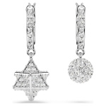 Dextera drop earrings Asymmetrical design, Round cut, Star and sphere, White, Rhodium plated