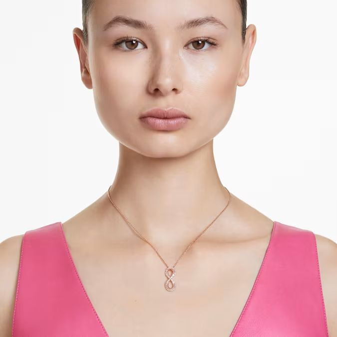 Hyperbola pendant Infinity, White, Rose gold-tone plated