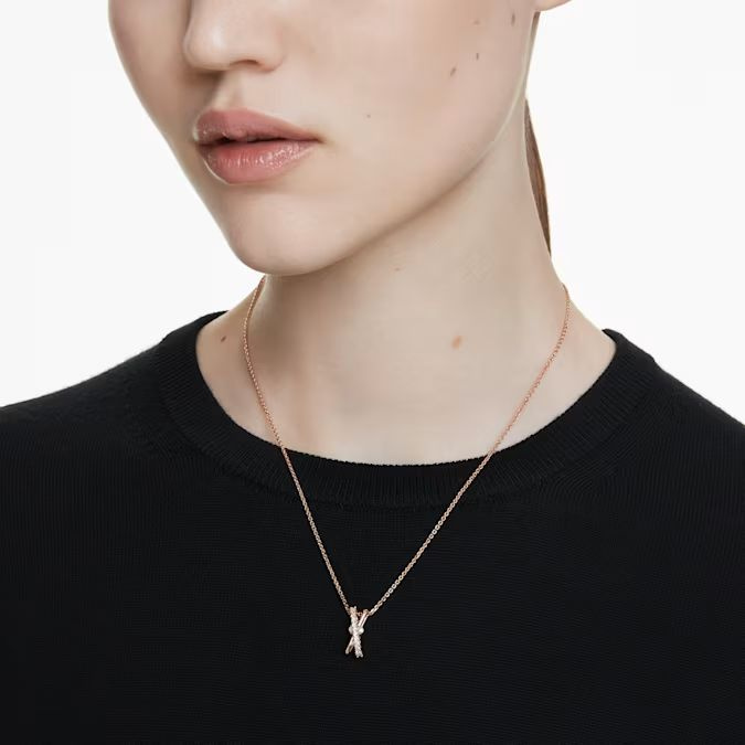 Hyperbola pendant Mixed cuts, Twist, White, Rose gold-tone plated