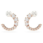 Matrix hoop earrings Crystal pearl, Round cut, White, Rose gold-tone plated