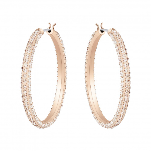 Stone Hoop Pierced Earrings, Pink, Rose-gold tone plated