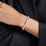 Sublima bangle Snow pavé, White, Rhodium plated