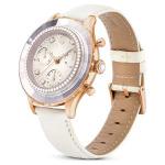 Octea Chrono watch Swiss Made, Leather strap, White, Rose gold-tone finish