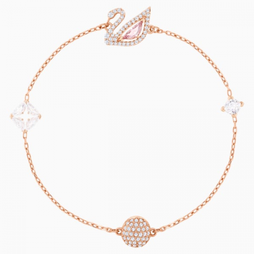 Dazzling Swan Bracelet, Multi-colored, Rose-gold tone plated