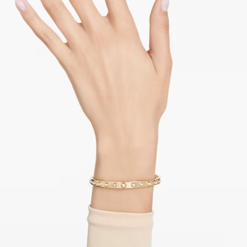 Numina bangle Mixed round cuts, White, Gold-tone plated