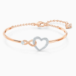 Hyperbola bangle Infinity and heart, White, Mixed metal finish