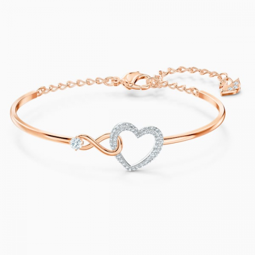 Hyperbola bangle Infinity and heart, White, Mixed metal finish