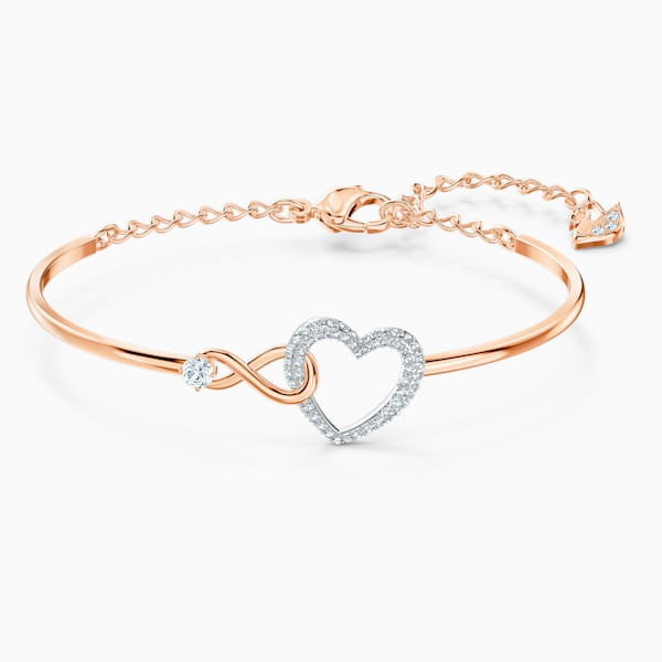 Hyperbola bangle Infinity and heart, White, Mixed metal finish