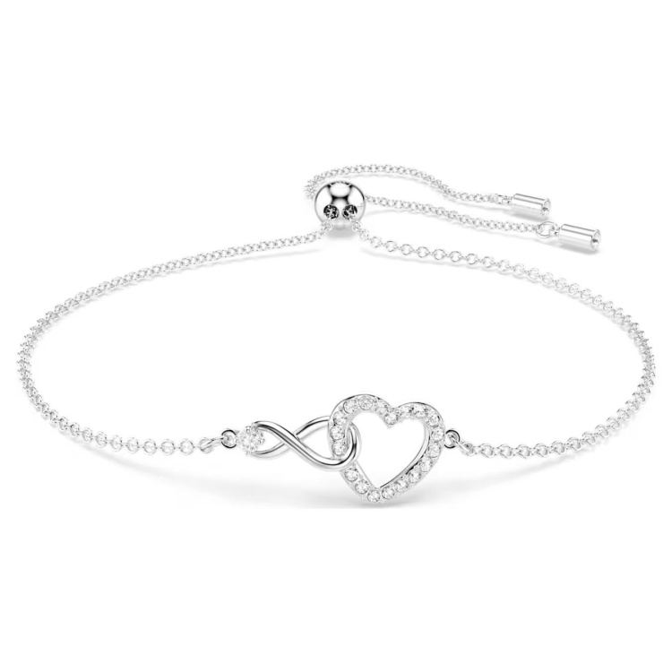 Hyperbola bracelet Infinity and heart, White, Rhodium plated
