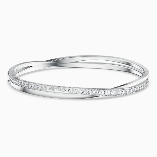 Hyperbola bangle White, Rhodium plated