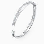 Hyperbola bangle White, Rhodium plated