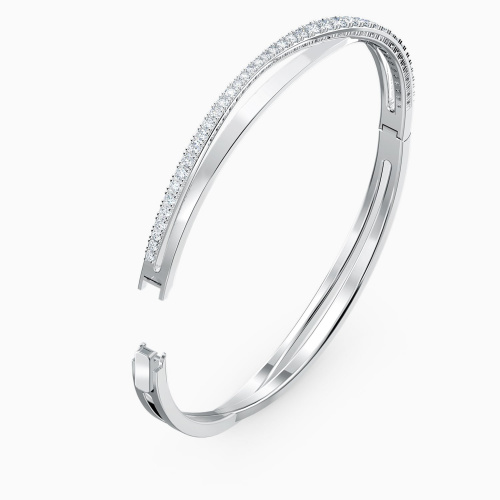 Hyperbola bangle White, Rhodium plated
