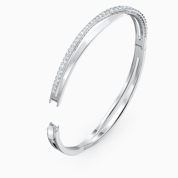 Hyperbola bangle White, Rhodium plated