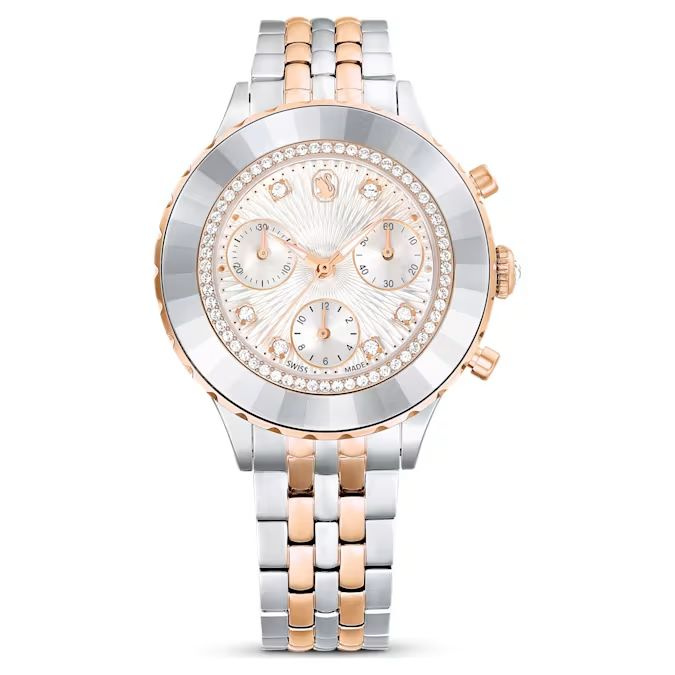 Octea Chrono watch Swiss Made, Metal bracelet, Rose gold tone, Mixed metal finish