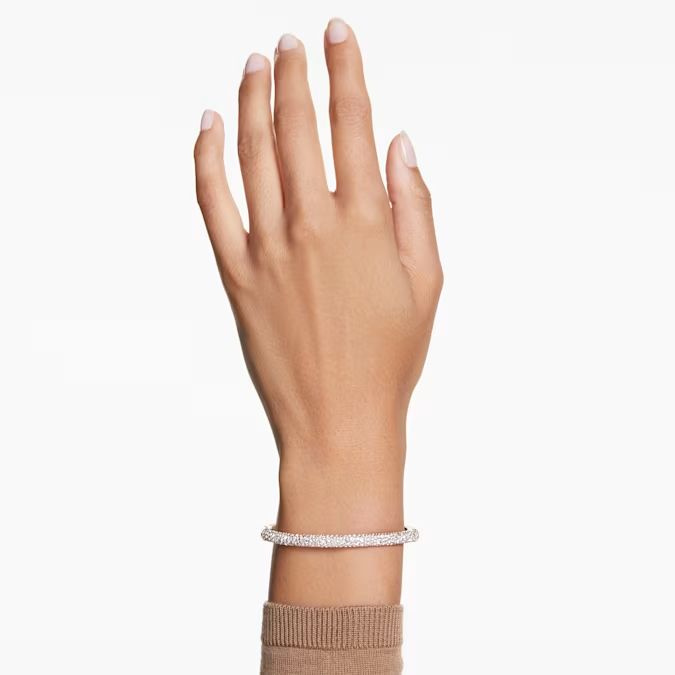 Sublima bangle Snow pavé, White, Rose gold-tone plated