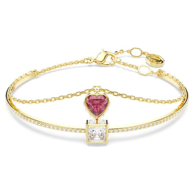 Chroma bangle Heart, Red, Gold-tone plated