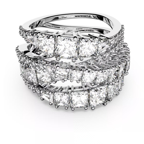 Hyperbola ring Mixed cuts, White, Rhodium plated