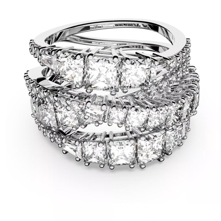 Hyperbola ring Mixed cuts, White, Rhodium plated