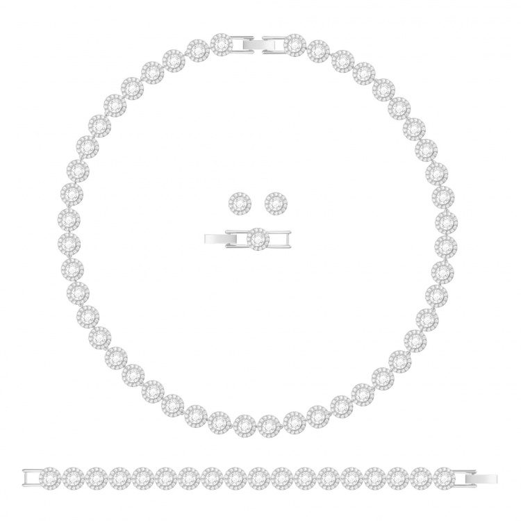 Una Angelic set Round cut, White, Rhodium plated