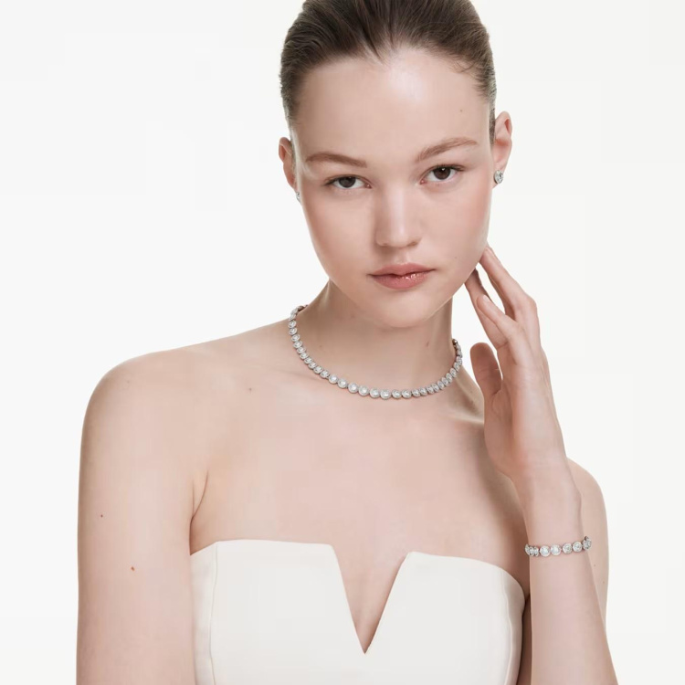 Una Angelic set Round cut, White, Rhodium plated