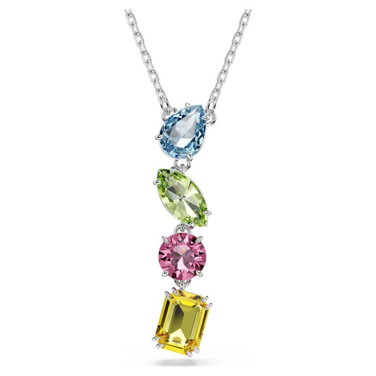 Gema Y pendant Mixed cuts, Multicolored, Rhodium plated