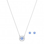 Una set Round cut, Blue, Rhodium plated