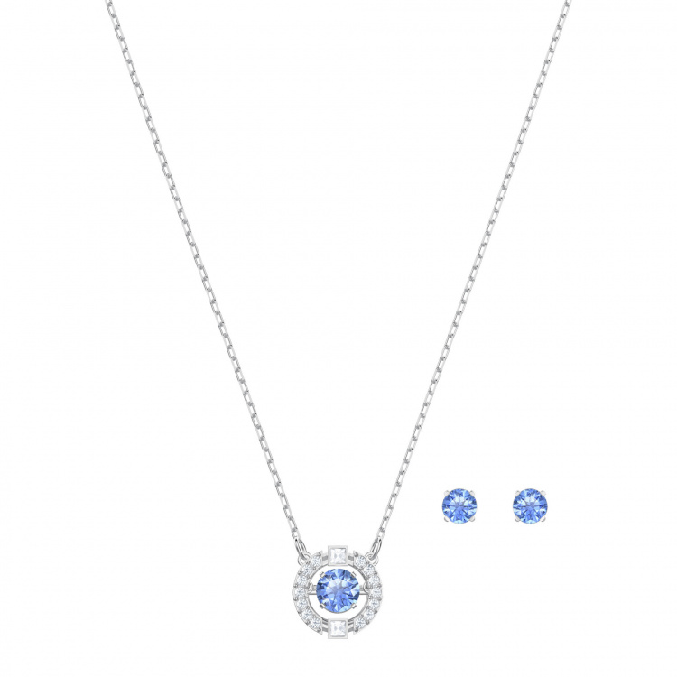 Una set Round cut, Blue, Rhodium plated