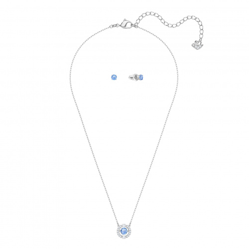 Una set Round cut, Blue, Rhodium plated