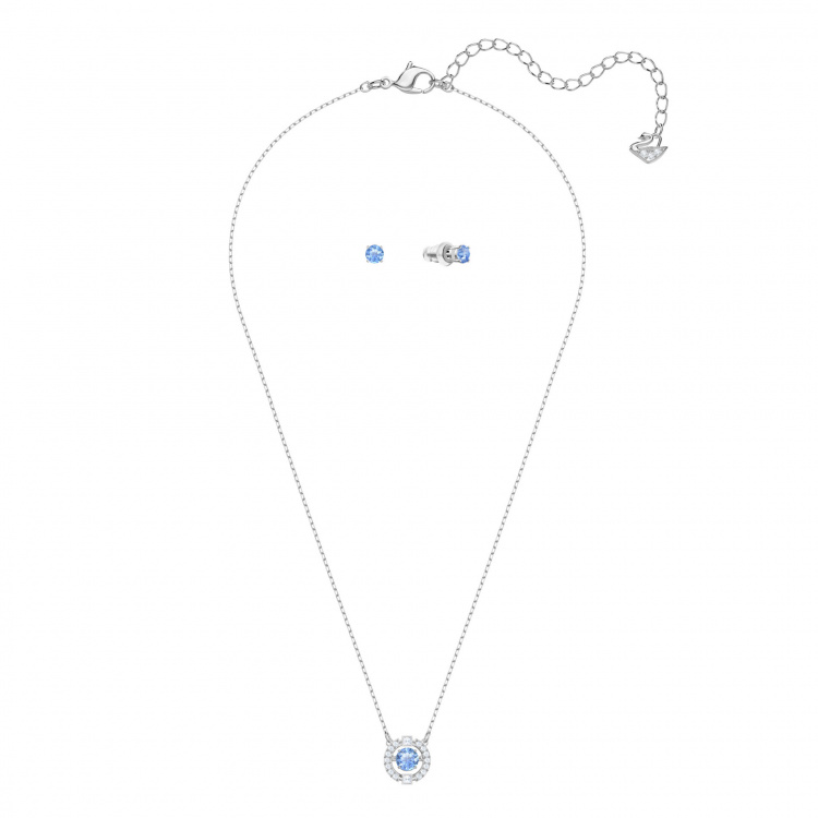 Una set Round cut, Blue, Rhodium plated