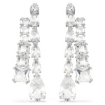 Matrix drop earrings Mixed cuts, White, Rhodium plated