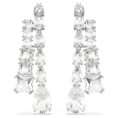 Matrix drop earrings Mixed cuts, White, Rhodium plated