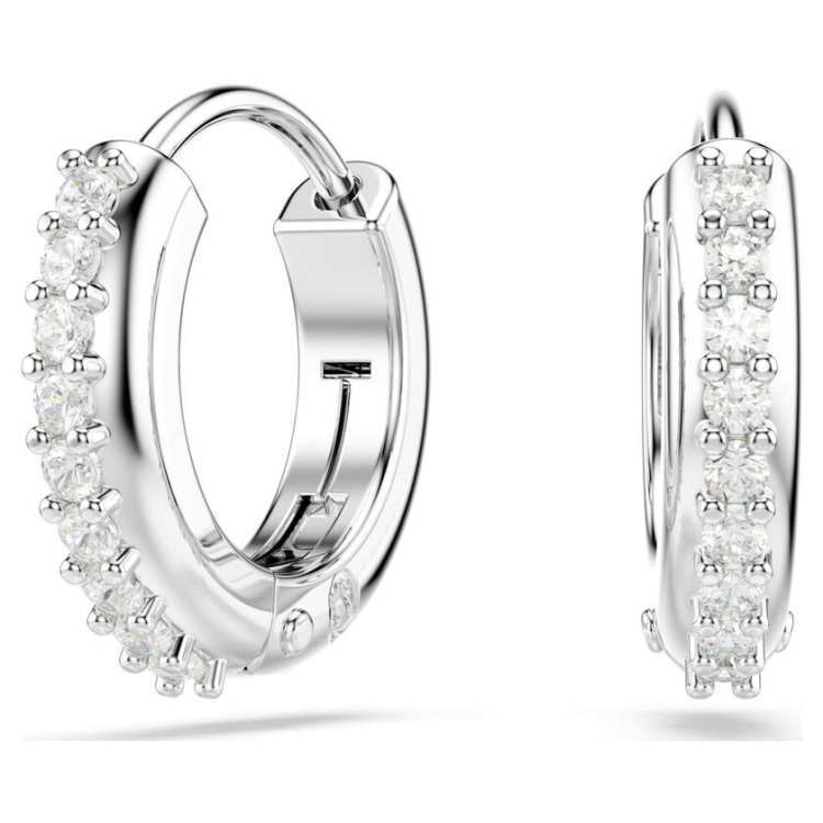 Matrix hoop earrings Round cut, White, Rhodium plated