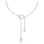 Matrix Y necklace Crystal pearl, Round cut, White, Rhodium plated